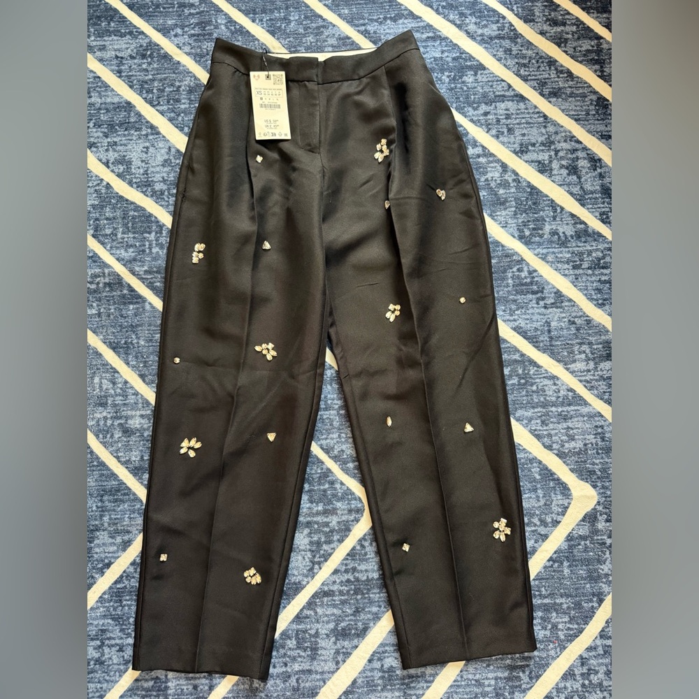 Zara Black Bejeweled and beaded pants